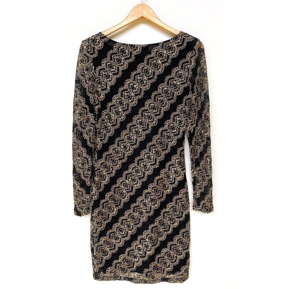 Bacci Black Lace & Metallic Gold Embroidered Dress Size M - Picture 2 of 15